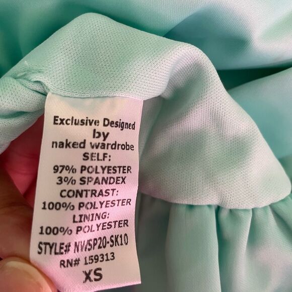 naked wardrobe The Statement Pastel Turquoise Satin Ruffled Mini Skirt XS - Picture 5 of 5